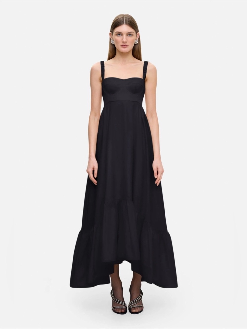 Anna October Snowdrop Asymmetric Draped Maxi Dress Black